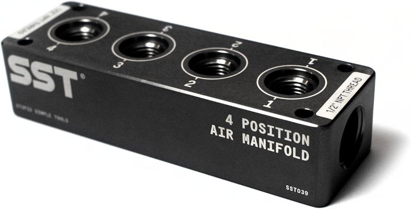 Stupid Simple Tools SST - Air Manifold - 1/2" NPT Inlet and 1/4" NPT Outlet - Multi-Port Function - Air Compressor Fittings - (4 Position) - Image 1